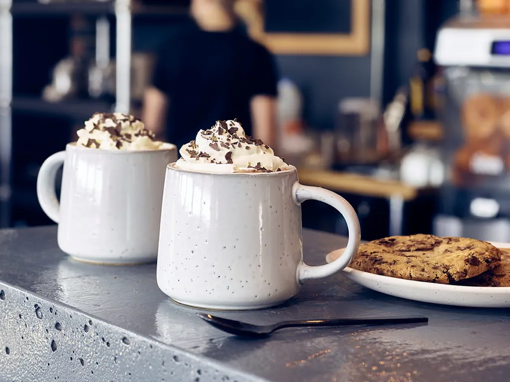 cafe, varm chokolade, fløde, vinter, krus, kager