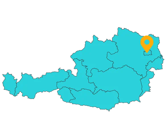 Eine blaue, österreichische Karte, die Wien markiert.