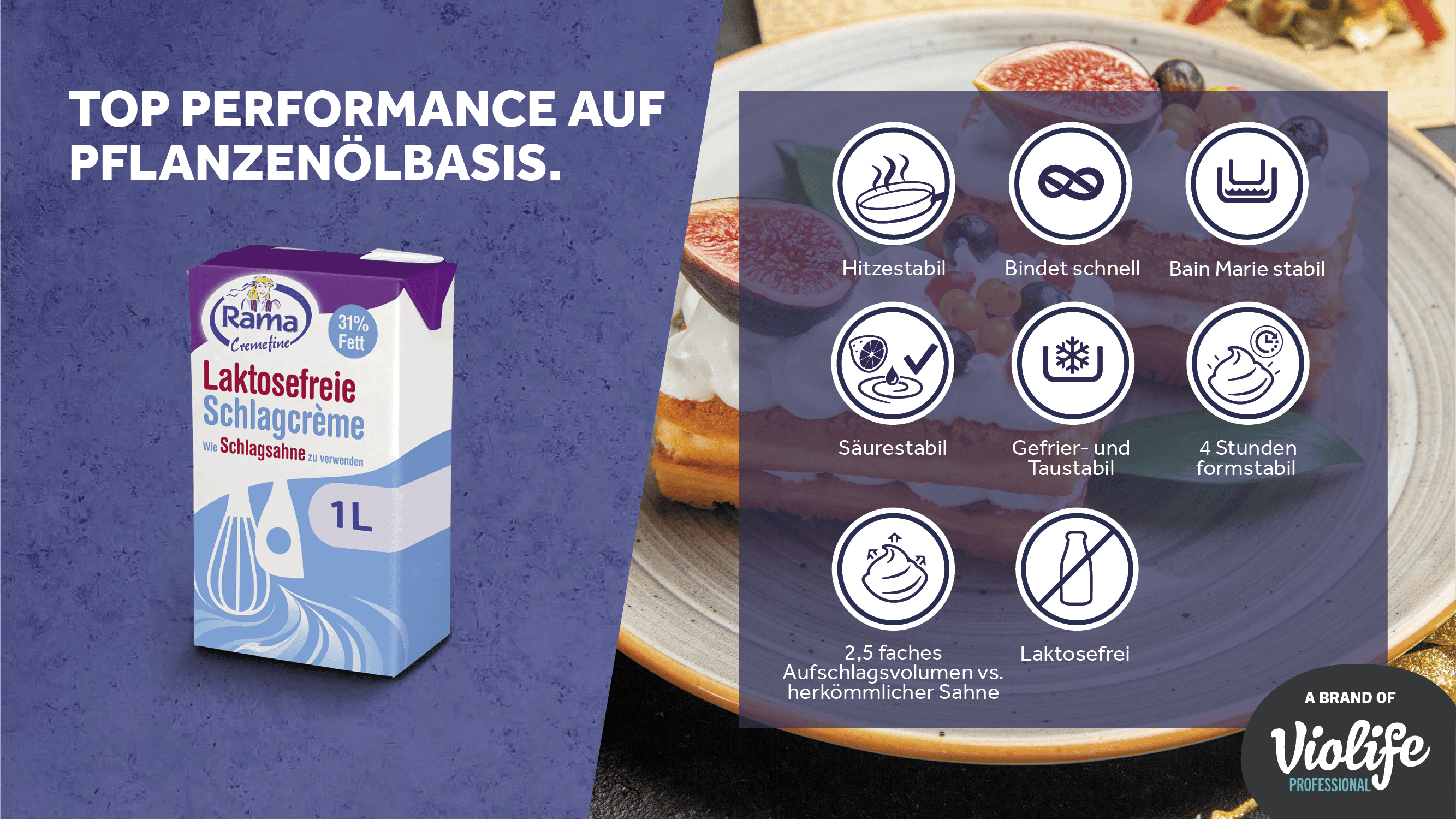 Rama laktosefreie Schlagcreme mit Produkteigenschaften