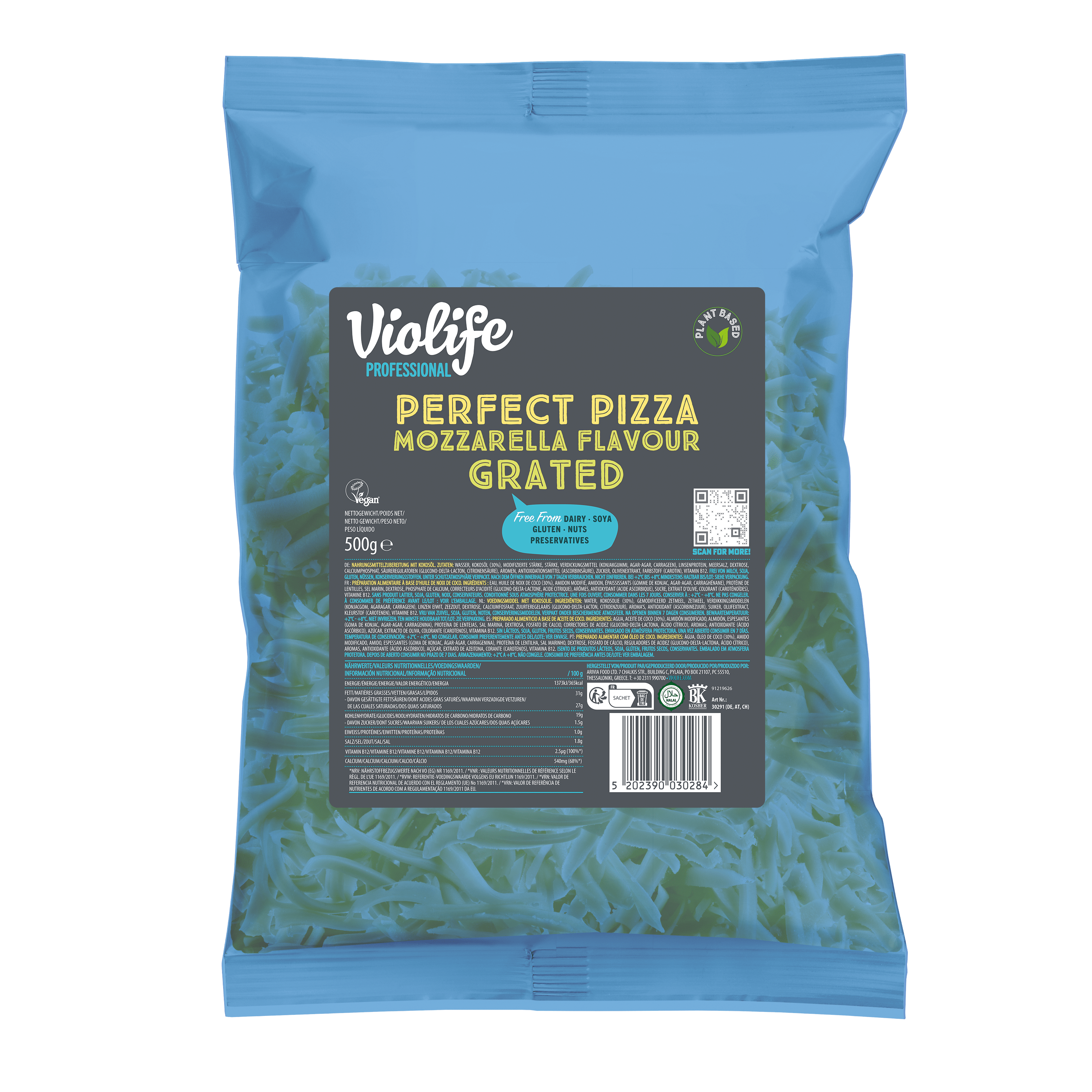 Violife Perfect Pizza Mozzarella Geschmack Gerieben 5x1kg 100% vegane Alternative zu Käse