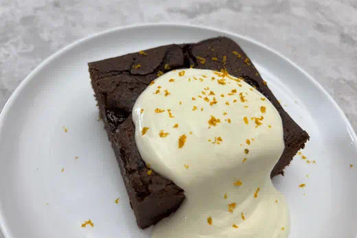 recipe image Spiced Chocolate Orange and Ginger Brownie with Orange Cream