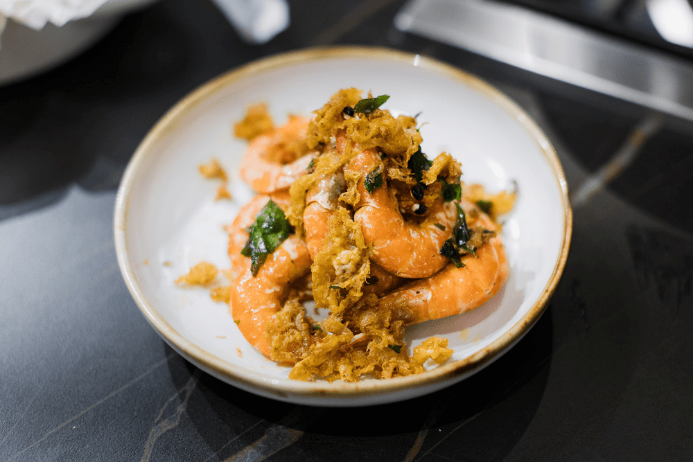 recipe image Tiger Prawns with Egg Floss