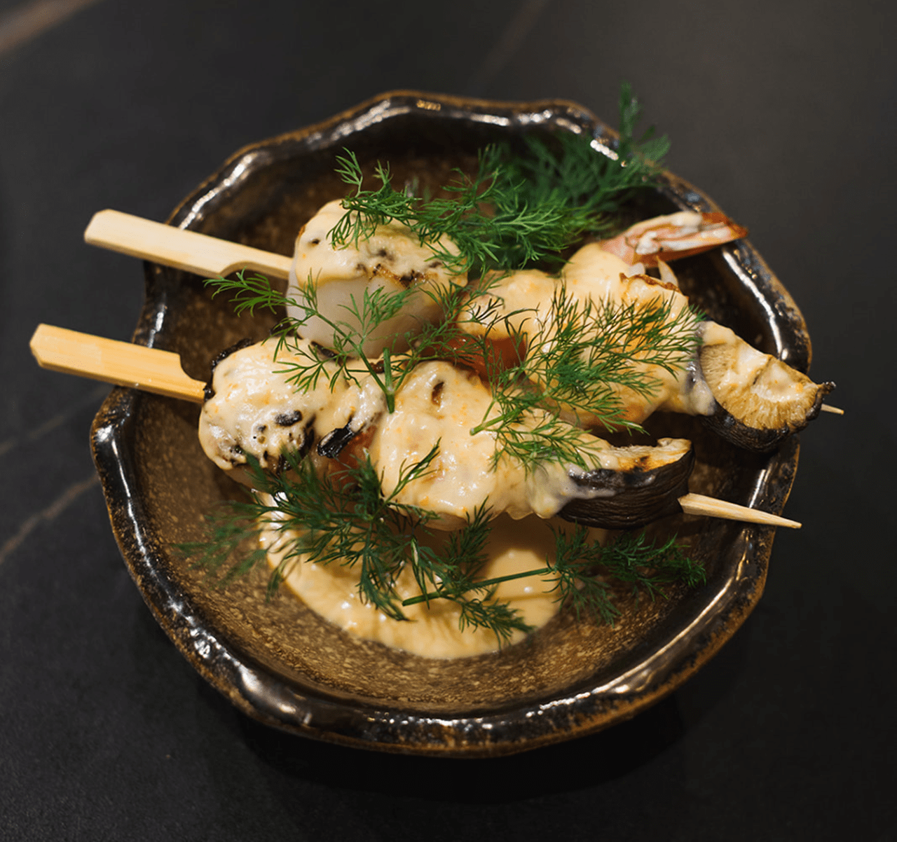 recipe image Seafood Skewers with Salted Egg Sauce