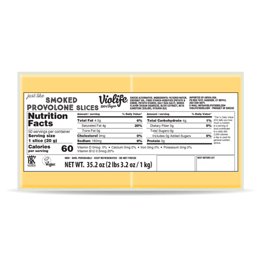 Violife 100% Vegan Just Like Smoked Provolone Slices Cheese 