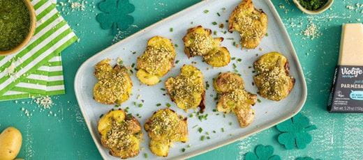 recipe image Smashed Pesto Potatoes