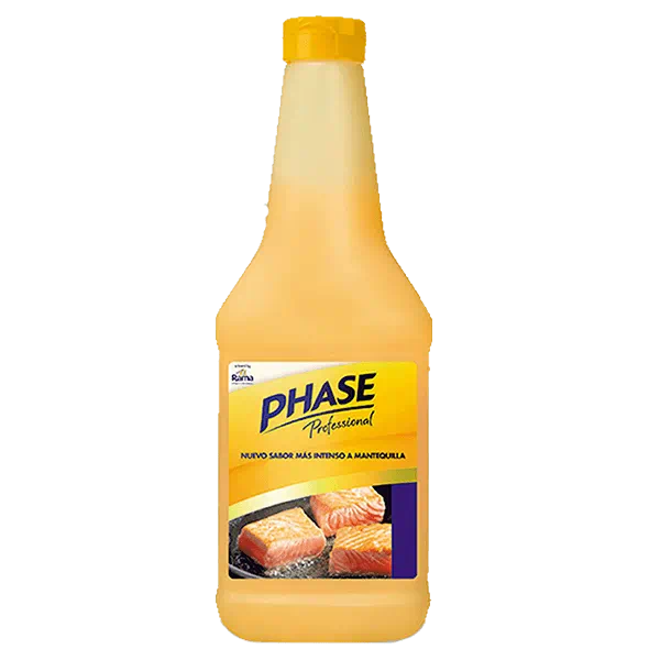 Margarina Phase Líquida, sin lactosa y 100% vegana. Ideal para saltear, preparar salsas y postres. Sustituo de la mantequilla clarificada. No salpica.