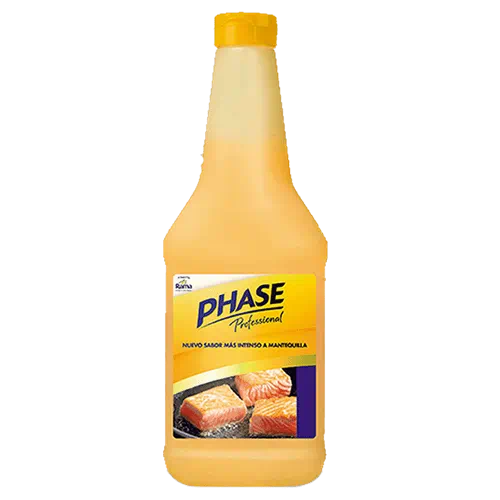 Margarina Phase Líquida, sin lactosa y 100% vegana. Ideal para saltear, preparar salsas y postres. Sustituo de la mantequilla clarificada. No salpica.
