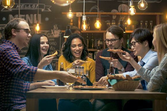 restoran, inimesed, sööma