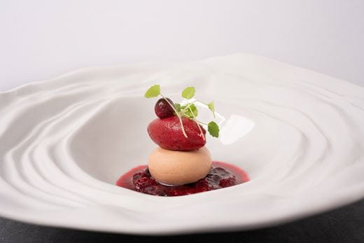recipe image Cranberrysorbet met portsiroop en 'melk'chocoladecrème