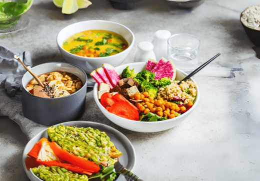 Wegańskie jedzenie w miskach