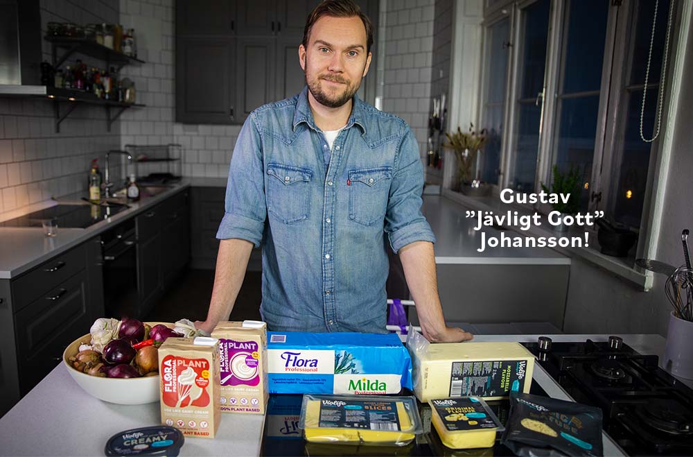 Gustav Johanson, Jävligt Gott, kök, matlagning, växtbaserat, vegan, Flora Plant, Violife