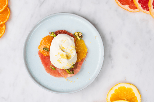 recipe image Citruscarpaccio med vaniljkräm