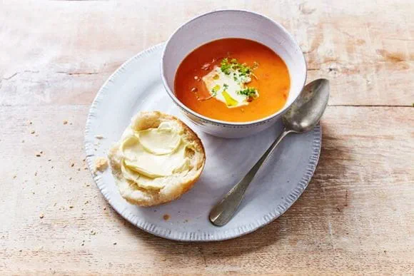 Bread with butter and soup